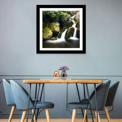 Rainforest Waterfall with Moss Covered Boulders Wall Art