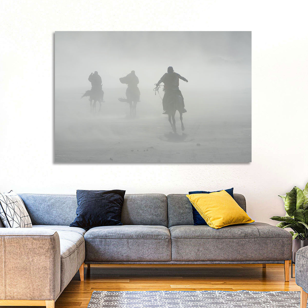 Silhouetted Horse Riders in Mist Wall Art