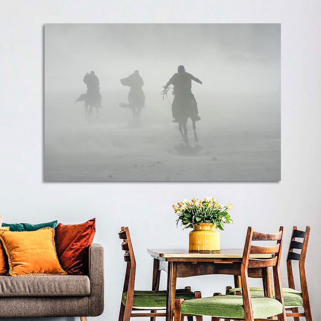 Silhouetted Horse Riders in Mist Wall Art
