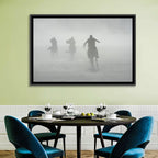 Silhouetted Horse Riders in Mist Wall Art