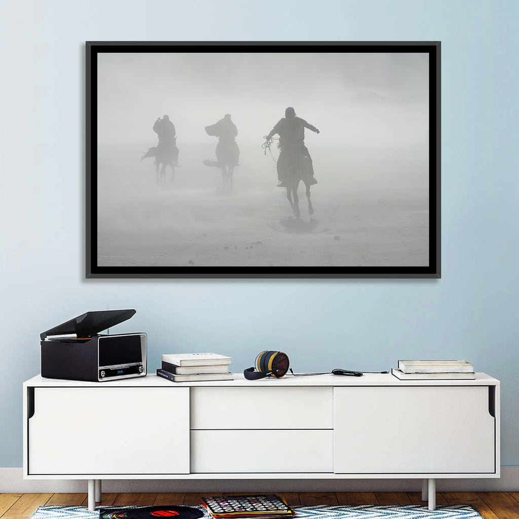 Silhouetted Horse Riders in Mist Wall Art