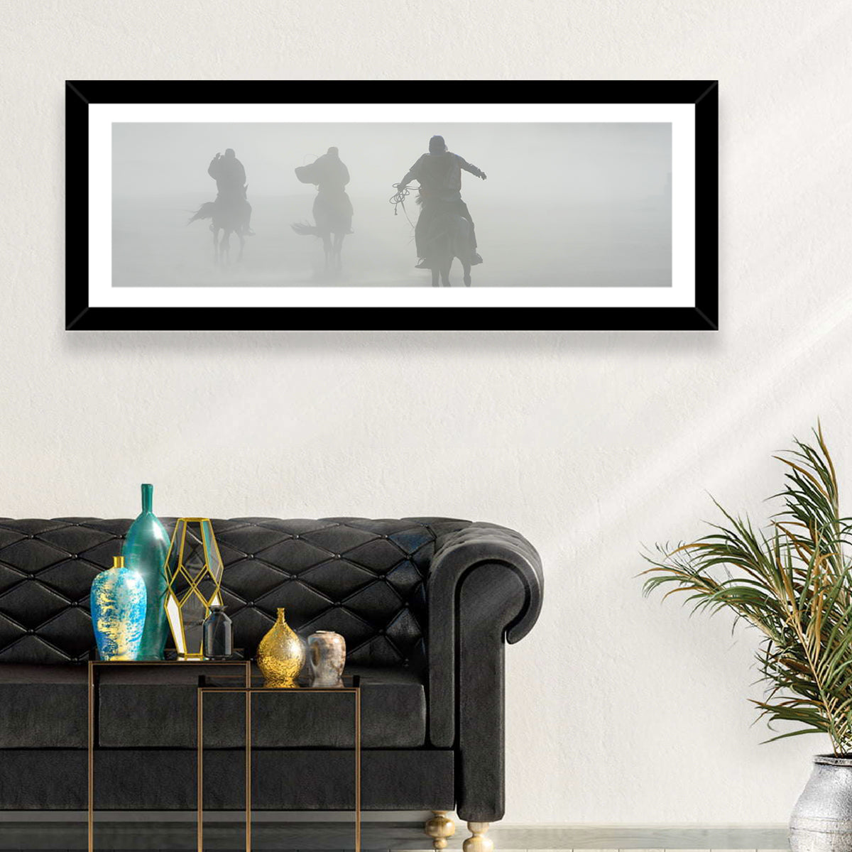 Silhouetted Horse Riders in Mist Wall Art