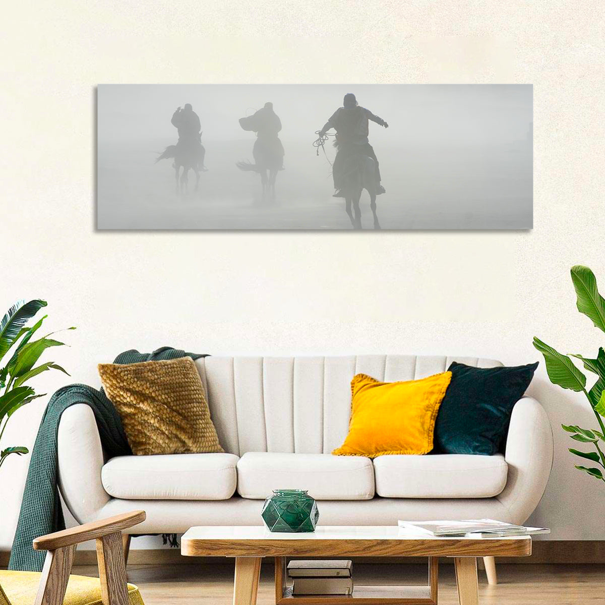 Silhouetted Horse Riders in Mist Wall Art