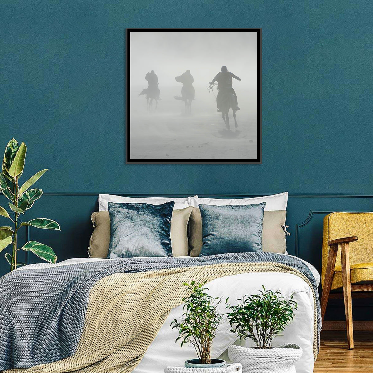 Silhouetted Horse Riders in Mist Wall Art