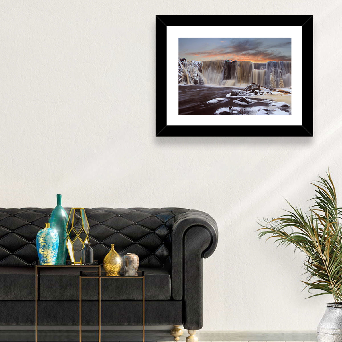 Frozen Waterfall at Sunset Wall Art