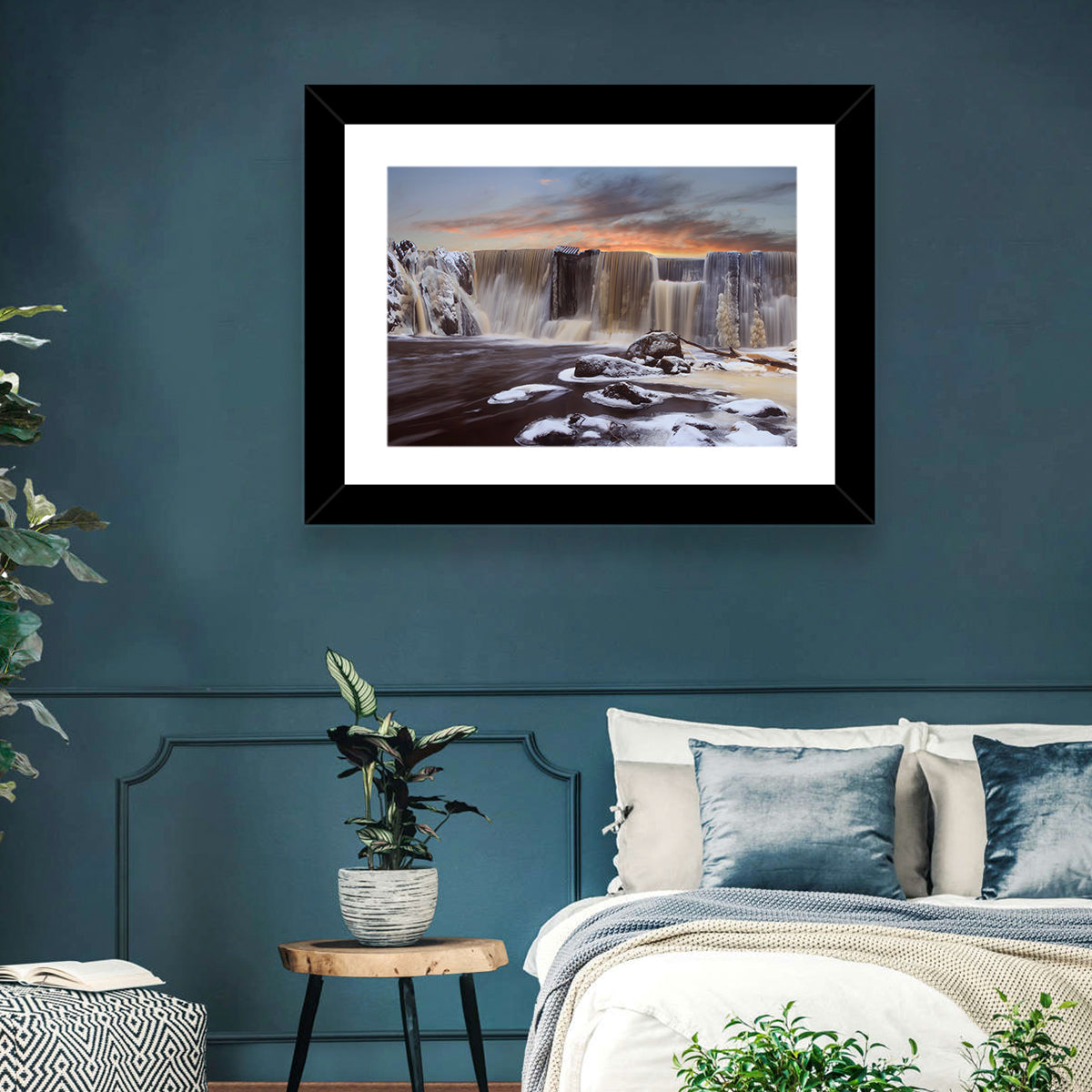 Frozen Waterfall at Sunset Wall Art