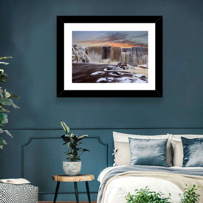 Frozen Waterfall at Sunset Wall Art