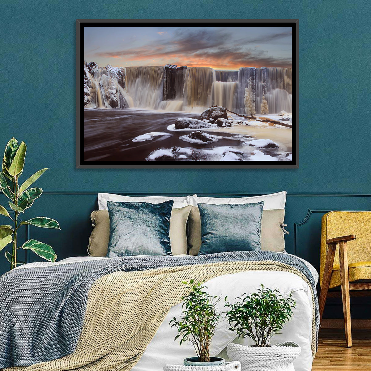 Frozen Waterfall at Sunset Wall Art