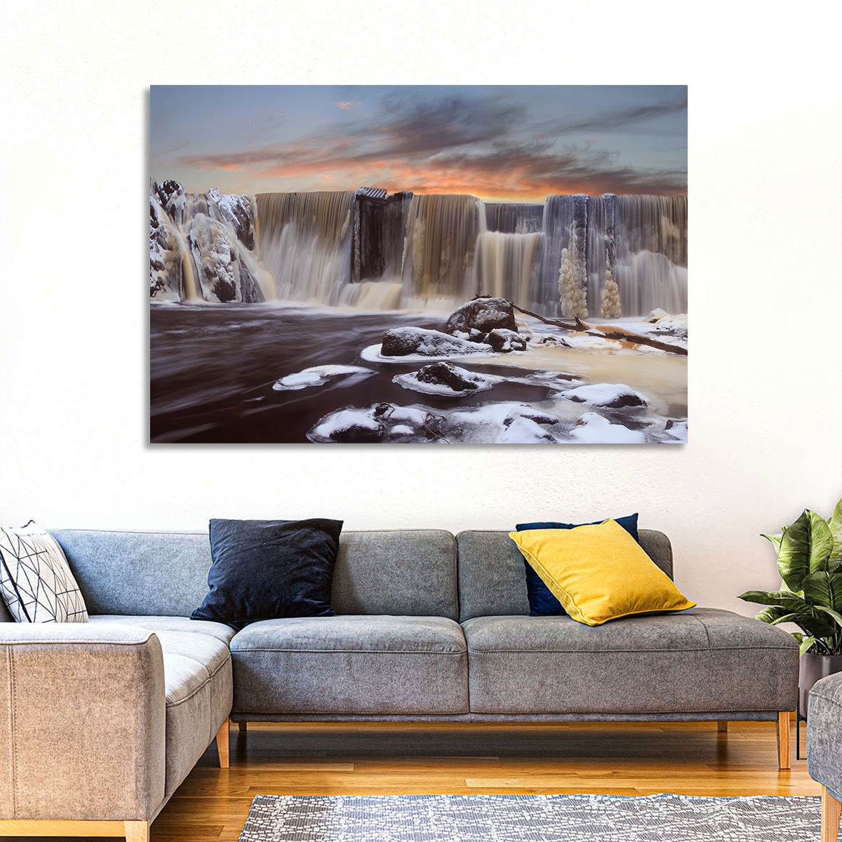 Frozen Waterfall at Sunset Wall Art