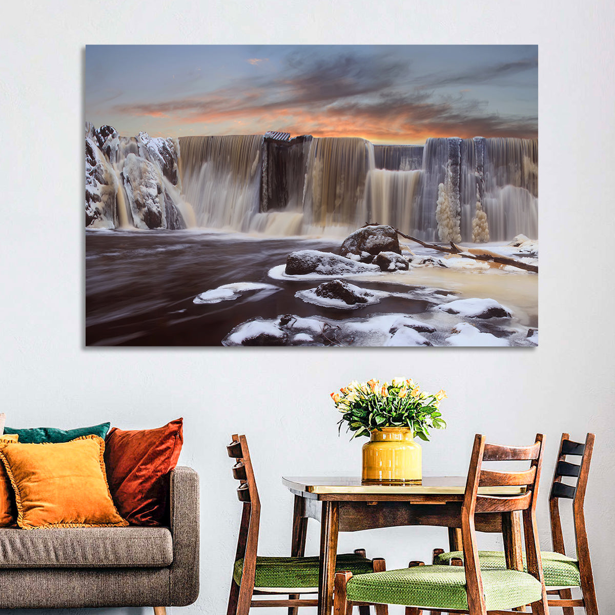 Frozen Waterfall at Sunset Wall Art