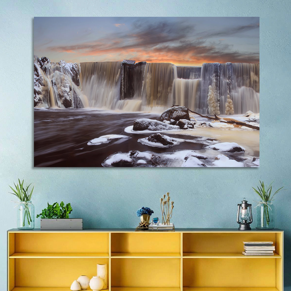 Frozen Waterfall at Sunset Wall Art