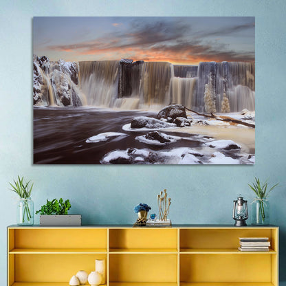 Frozen Waterfall at Sunset Wall Art