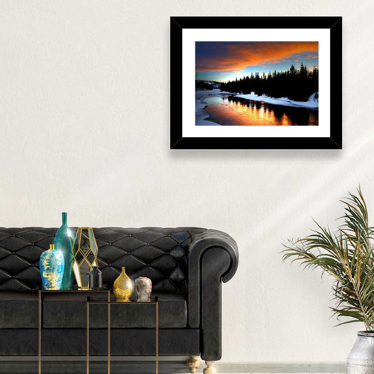 Golden Sunset Over Snowy River Wall Art in a room, landscape