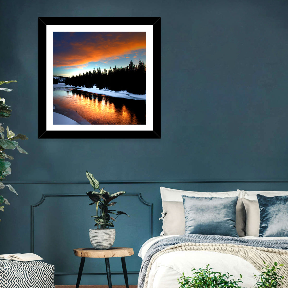 Golden Sunset Over Snowy River Wall Art in a room, landscape