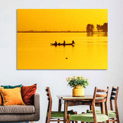 Pirogue at Golden Dusk Wall Art