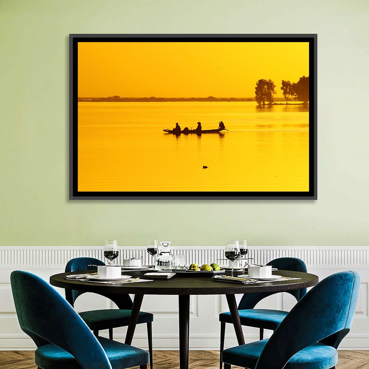 Pirogue at Golden Dusk Wall Art