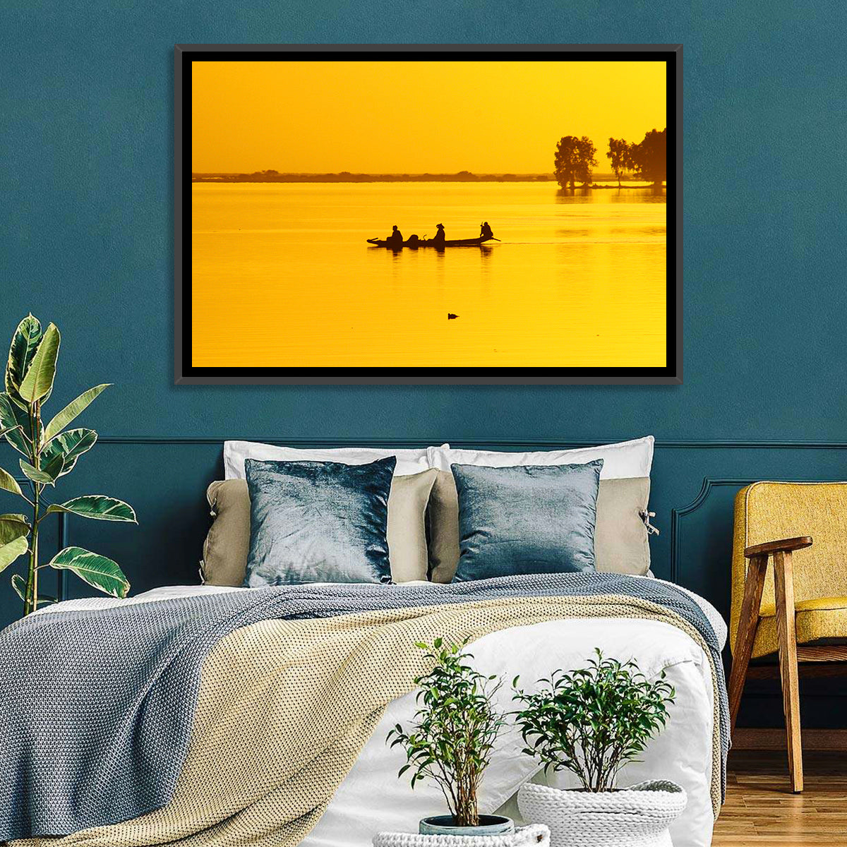Pirogue at Golden Dusk Wall Art