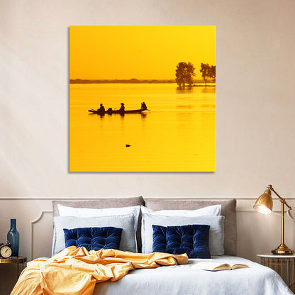 Pirogue at Golden Dusk Wall Art