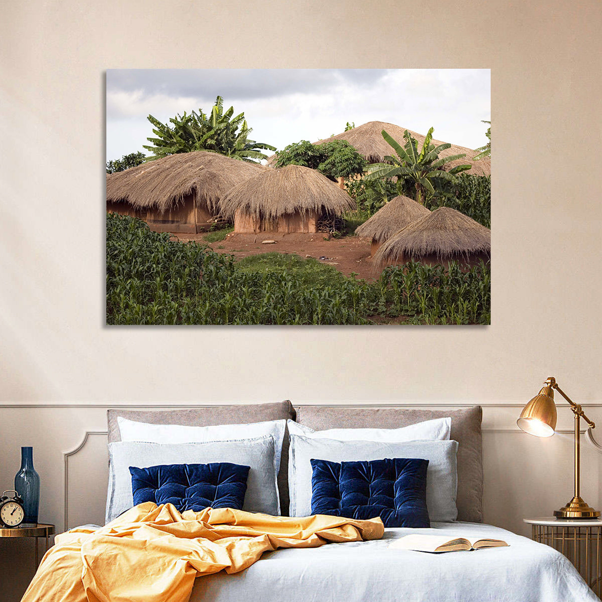 Thatched Roof Huts Wall Art in a room, landscape