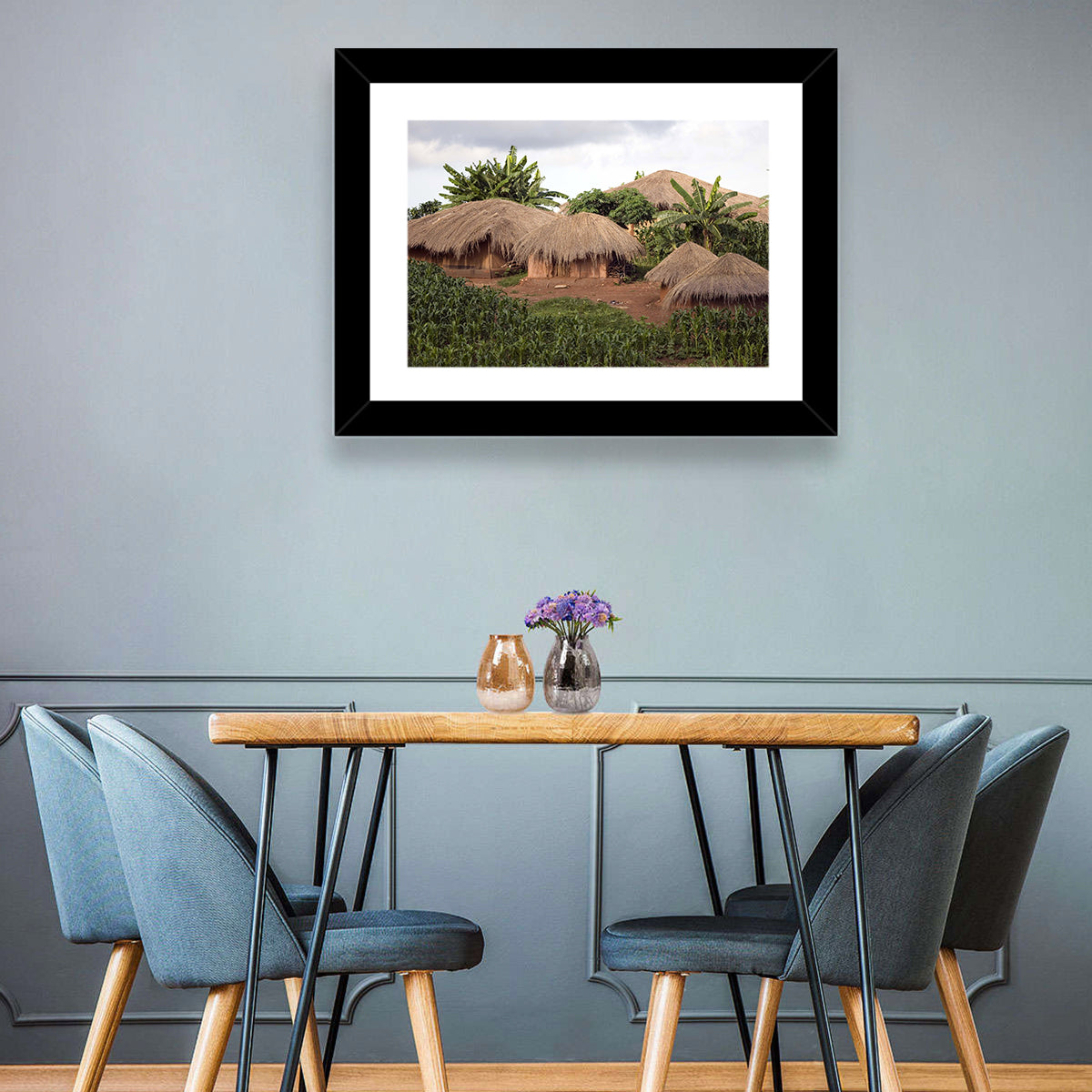 Thatched Roof Huts Wall Art in a room, landscape