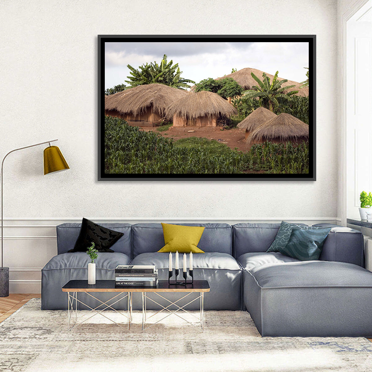 Thatched Roof Huts Wall Art in a room, landscape