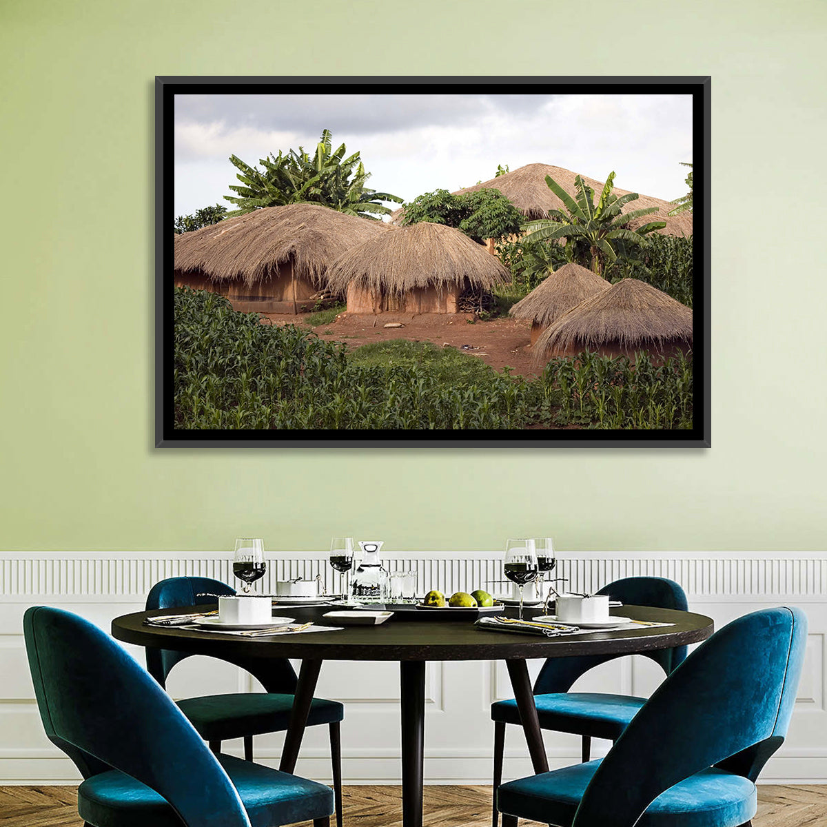 Thatched Roof Huts Wall Art in a room, landscape