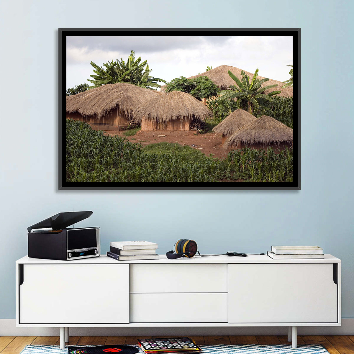 Thatched Roof Huts Wall Art in a room, landscape
