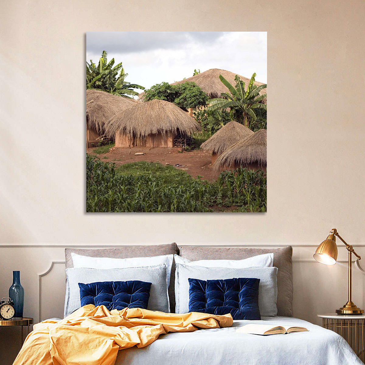 Thatched Roof Huts Wall Art in a room, landscape