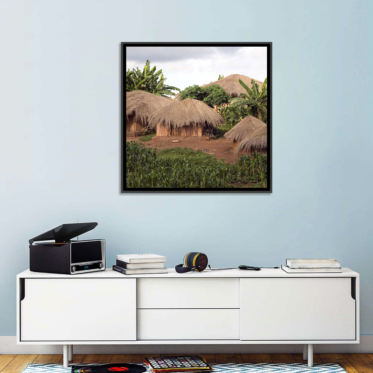 Thatched Roof Huts Wall Art in a room, landscape