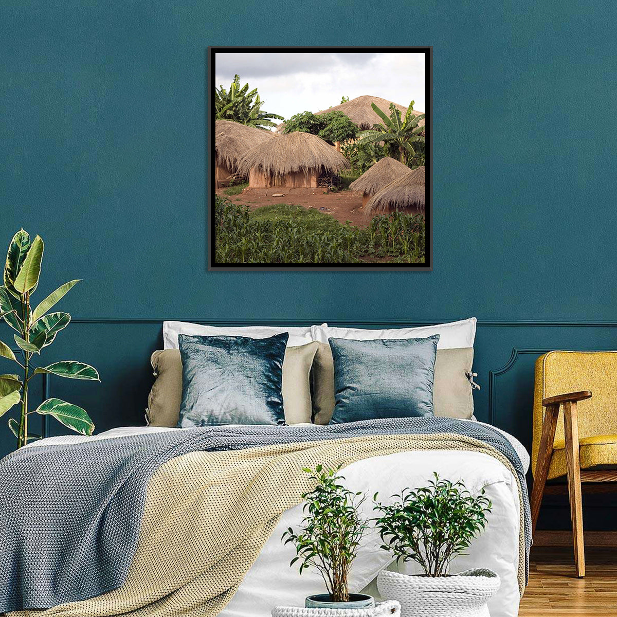 Thatched Roof Huts Wall Art in a room, landscape
