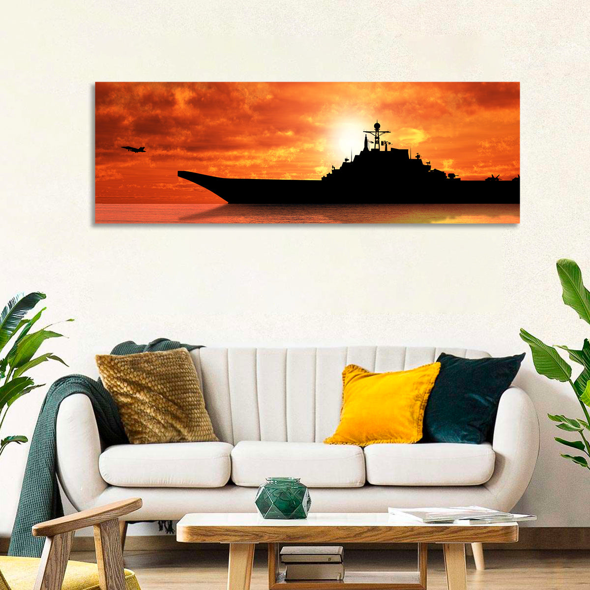 Sunset Aircraft Carrier Silhouette Wall Art