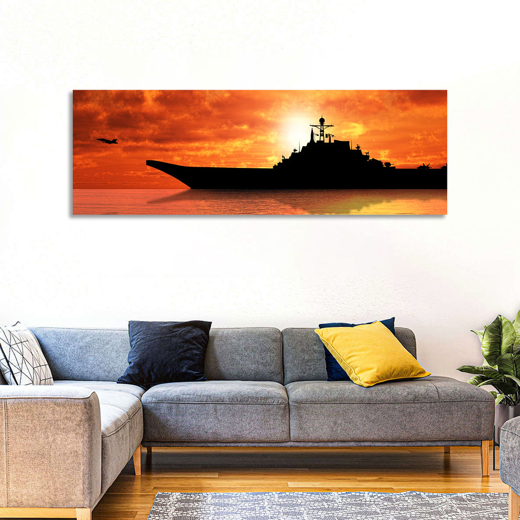 Sunset Aircraft Carrier Silhouette Wall Art