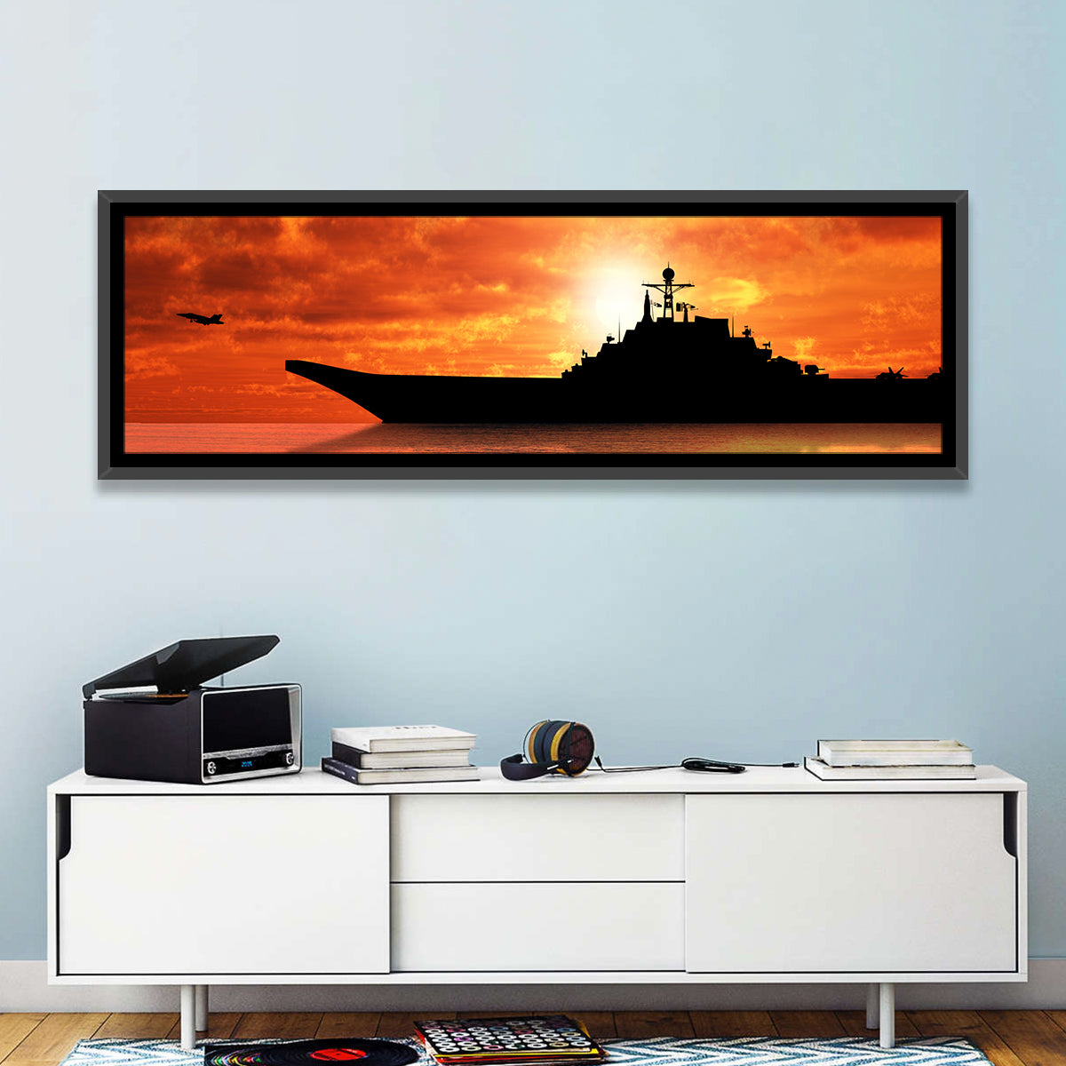 Sunset Aircraft Carrier Silhouette Wall Art