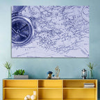 Aegean Nautical Map with Compass Wall Art