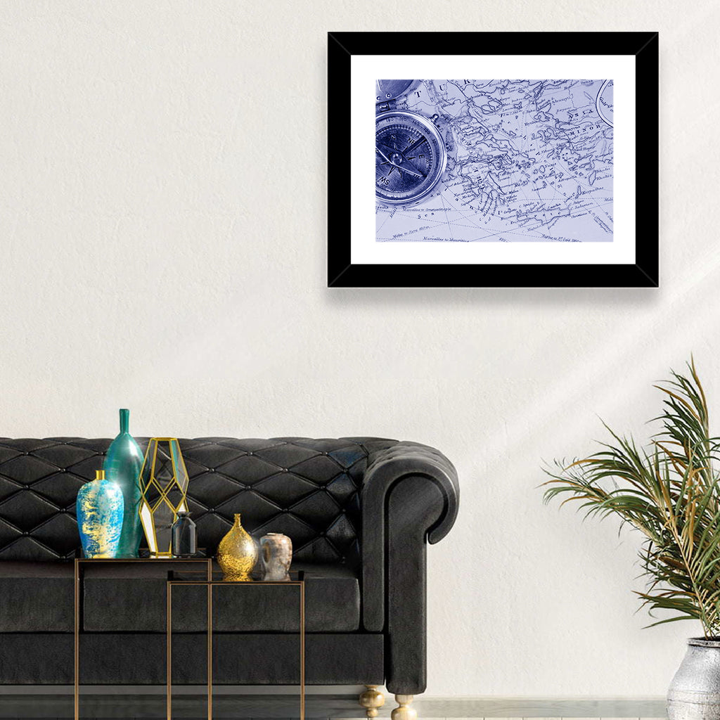 Aegean Nautical Map with Compass Wall Art