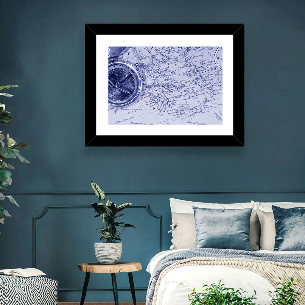 Aegean Nautical Map with Compass Wall Art