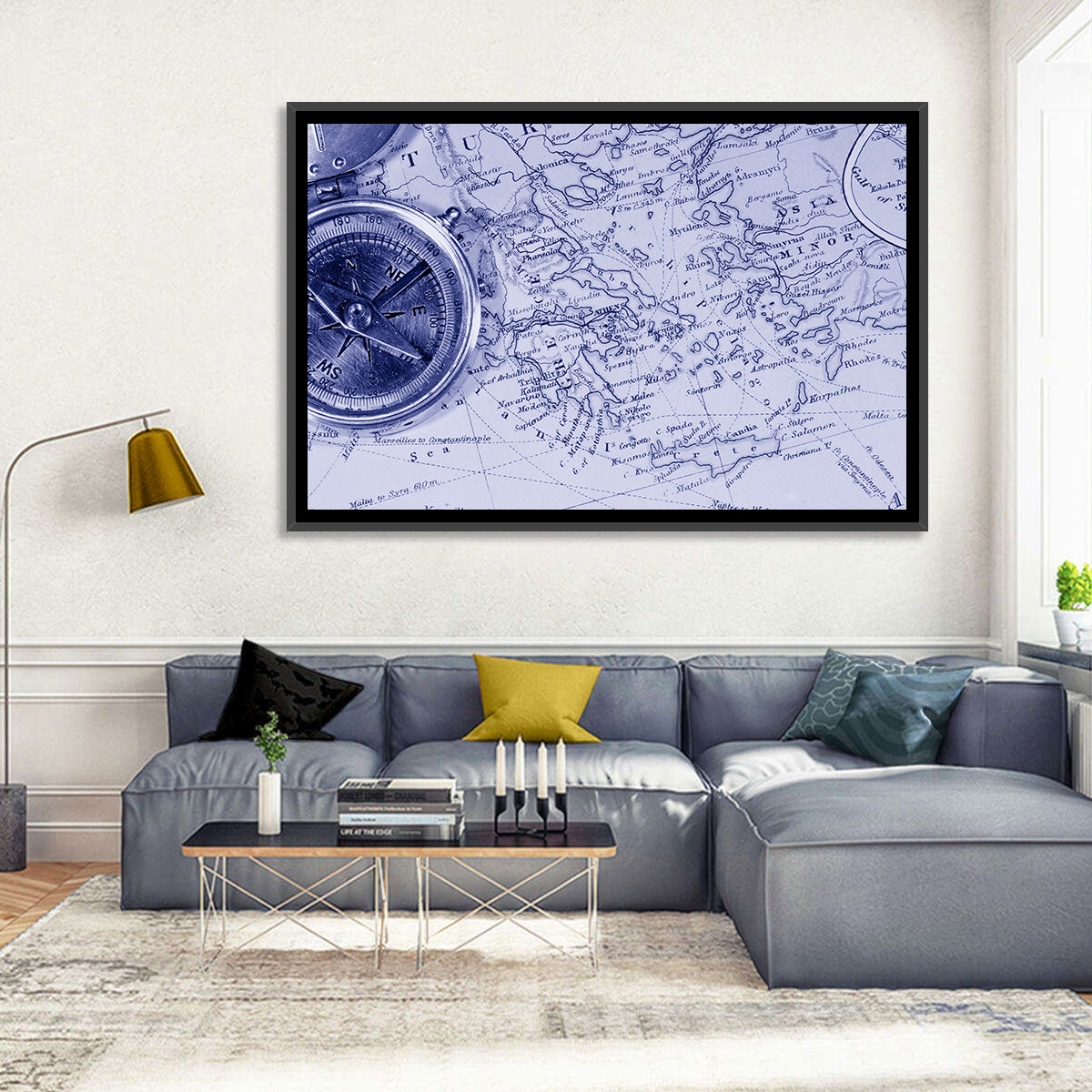 Aegean Nautical Map with Compass Wall Art
