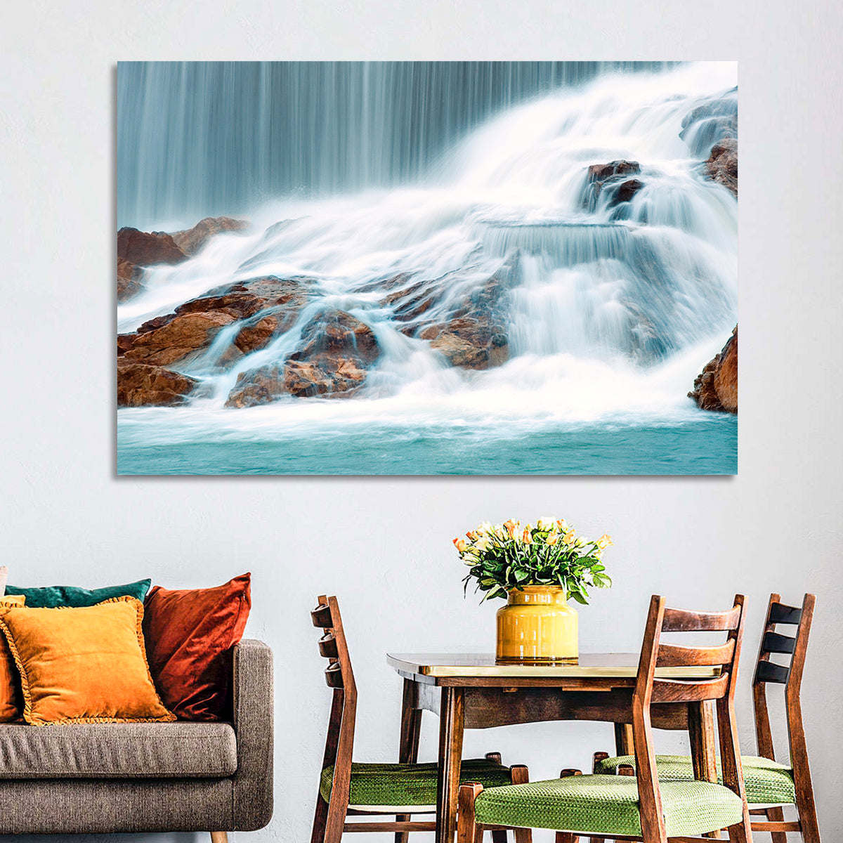 Ningbo Cascading Waterfall Wall Art in a room, landscape