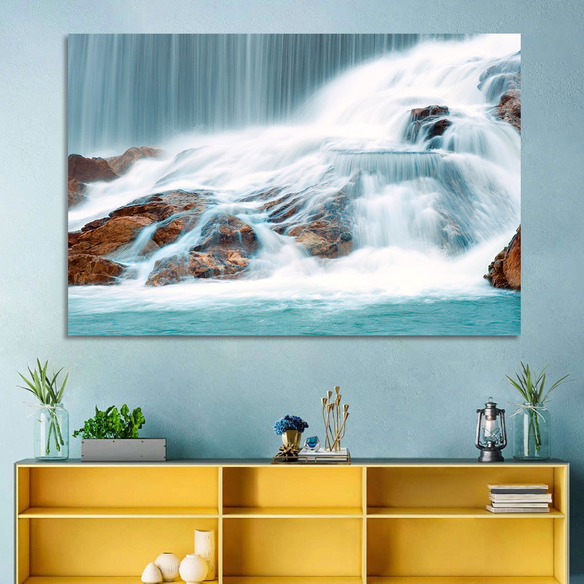 Ningbo Cascading Waterfall Wall Art in a room, landscape