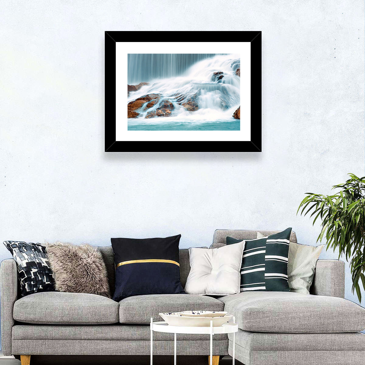 Ningbo Cascading Waterfall Wall Art in a room, landscape