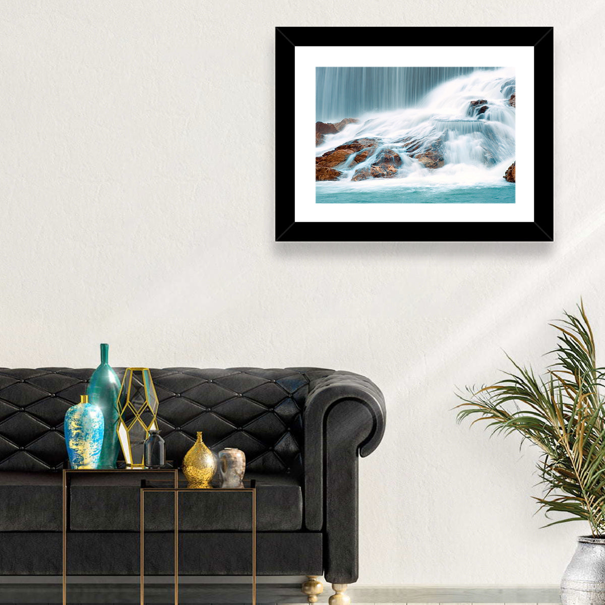 Ningbo Cascading Waterfall Wall Art in a room, landscape