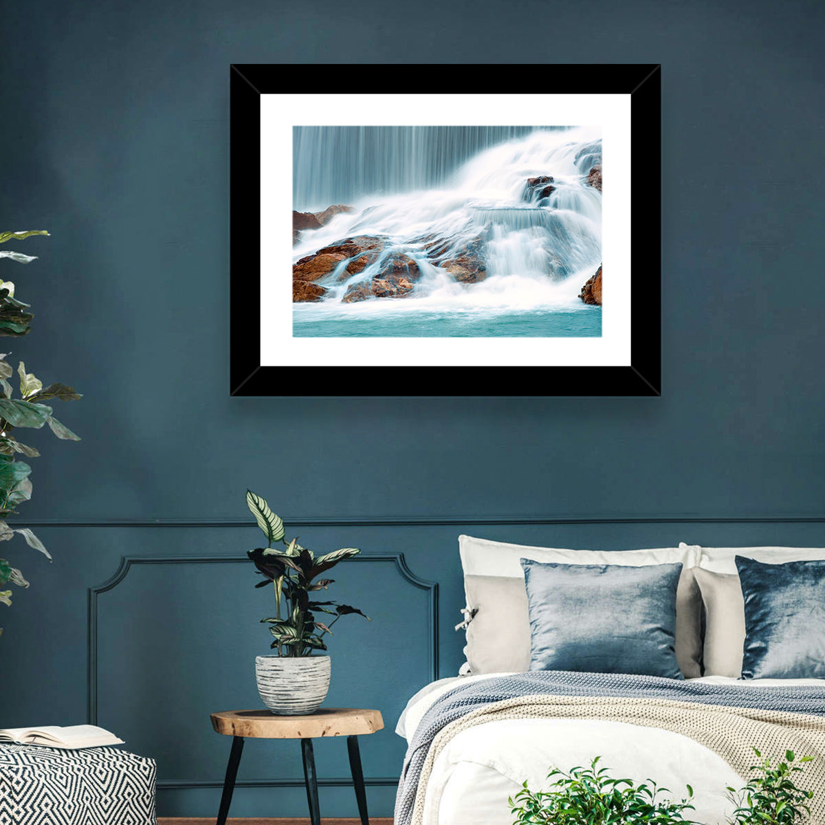 Ningbo Cascading Waterfall Wall Art in a room, landscape