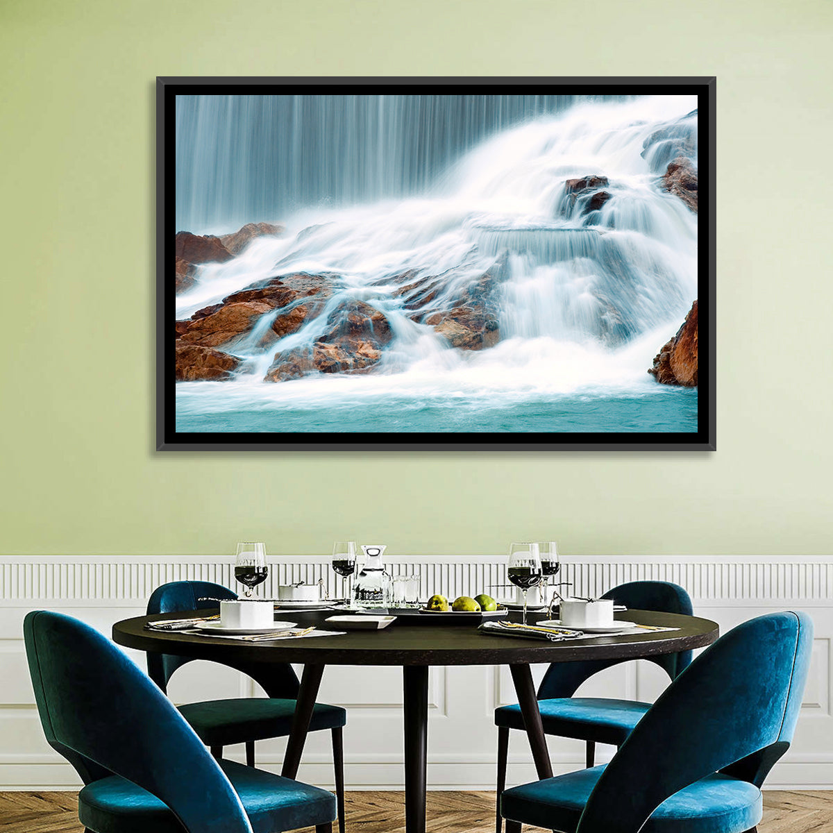 Ningbo Cascading Waterfall Wall Art in a room, landscape