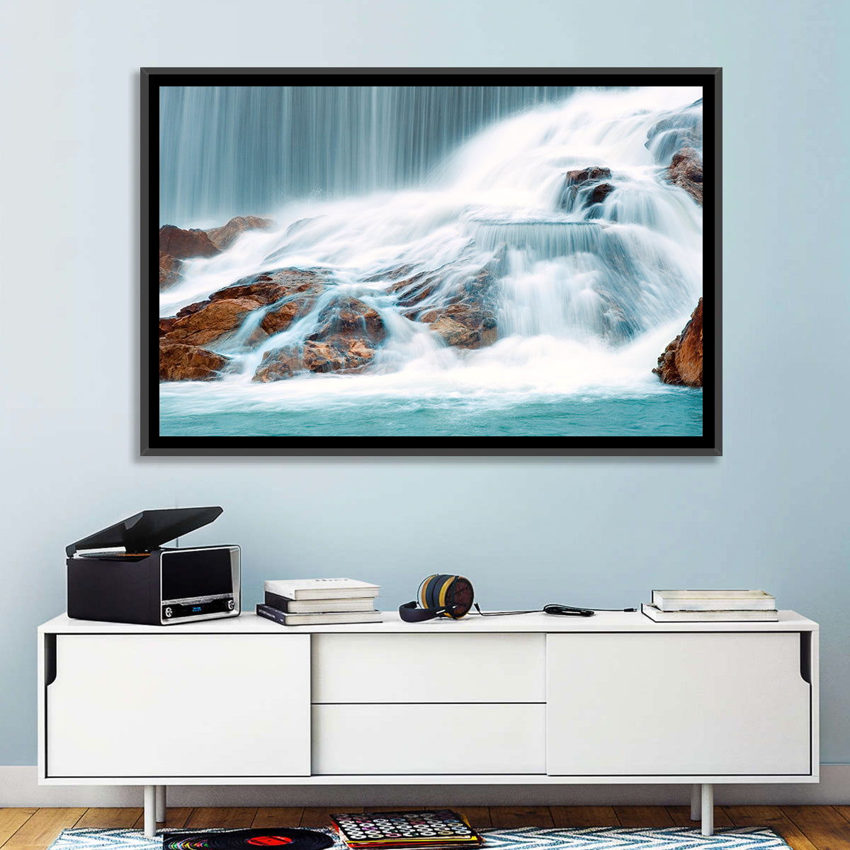 Ningbo Cascading Waterfall Wall Art in a room, landscape