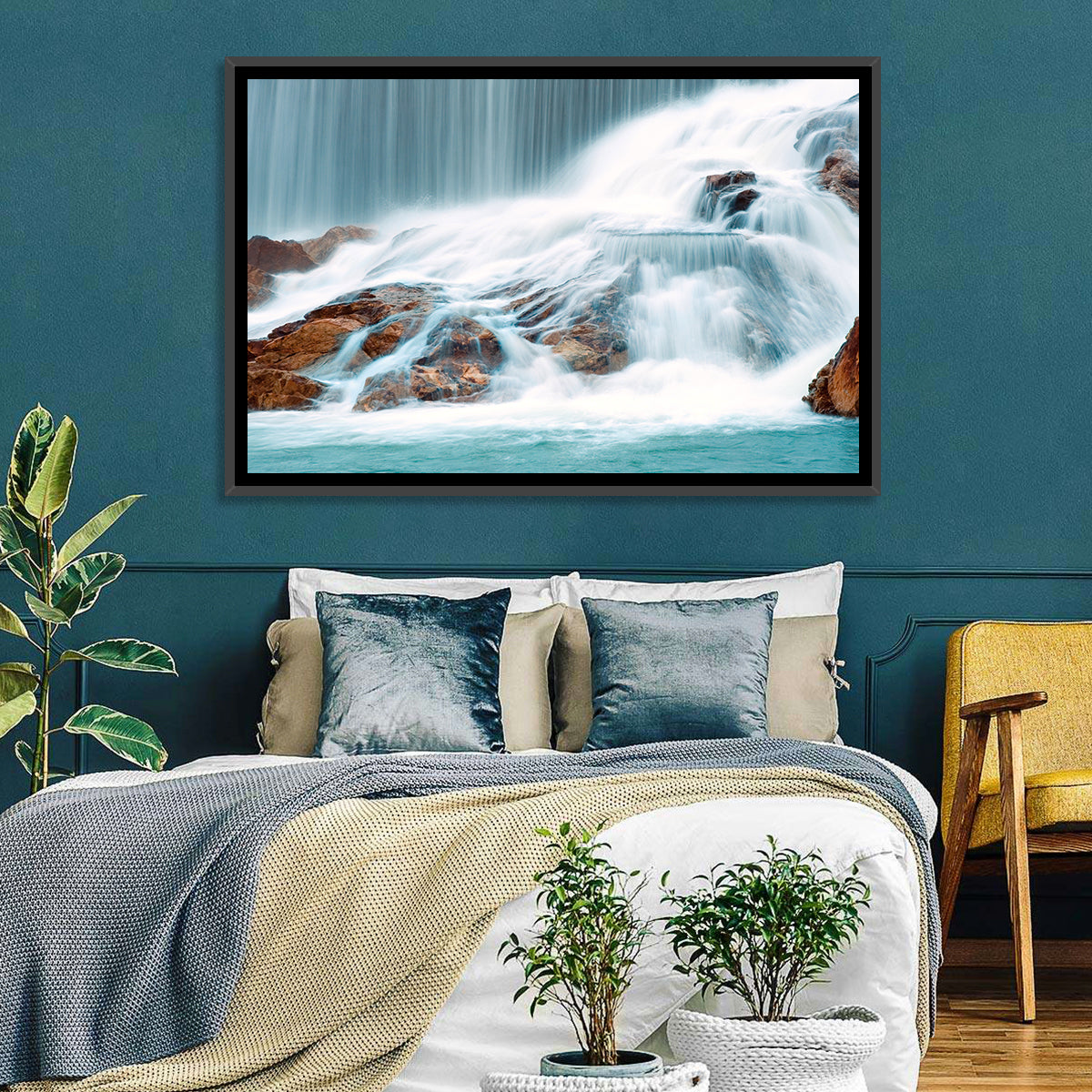 Ningbo Cascading Waterfall Wall Art in a room, landscape