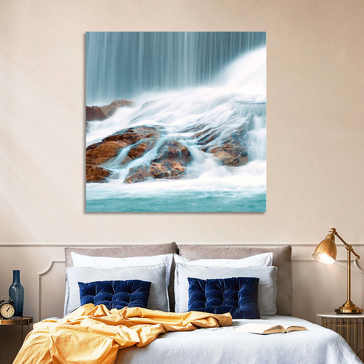 Ningbo Cascading Waterfall Wall Art in a room, landscape