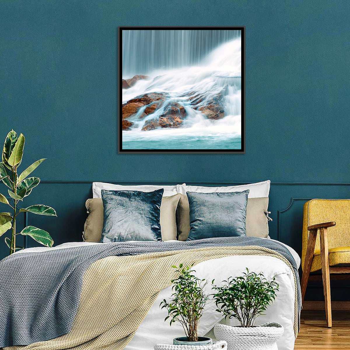 Ningbo Cascading Waterfall Wall Art in a room, landscape