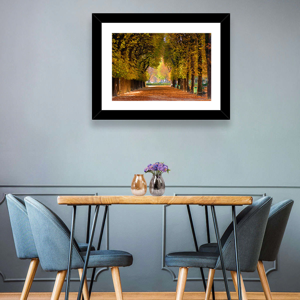 Golden Hour Autumn Path Wall Art in a room, landscape