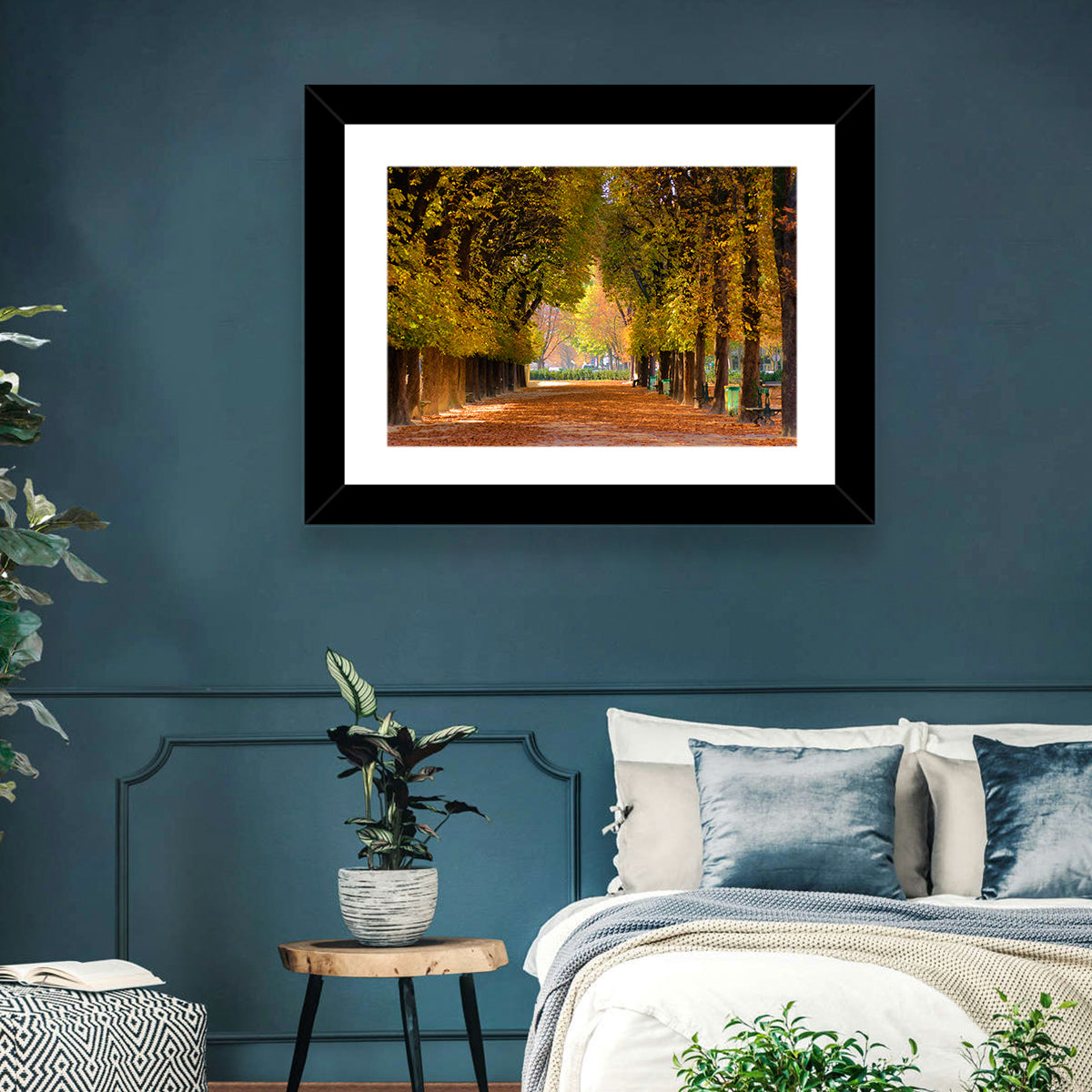 Golden Hour Autumn Path Wall Art in a room, landscape