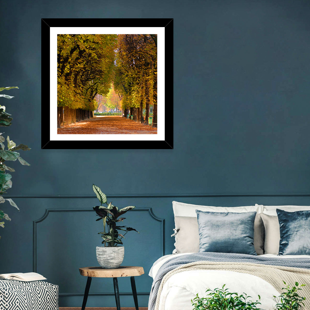 Golden Hour Autumn Path Wall Art in a room, landscape